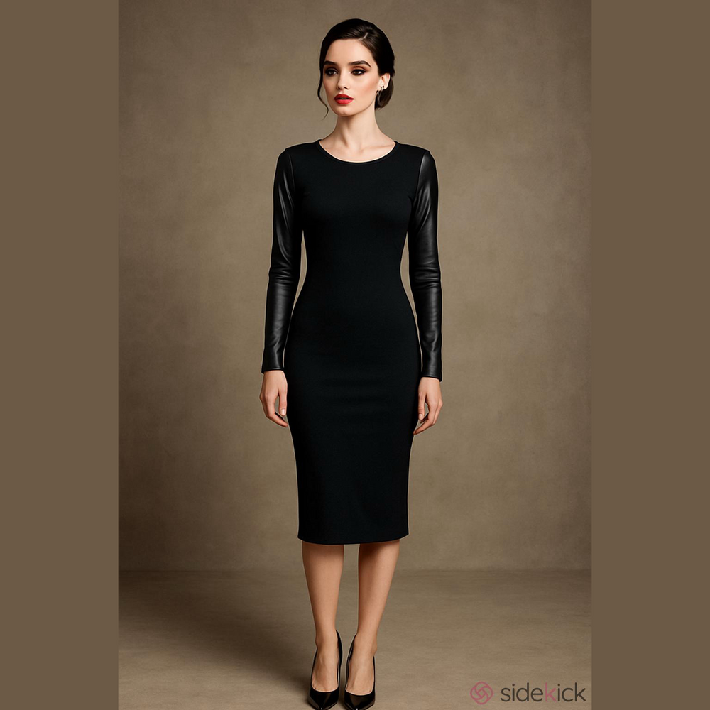 RUDSAK black knit dress XS leather look long sleeves